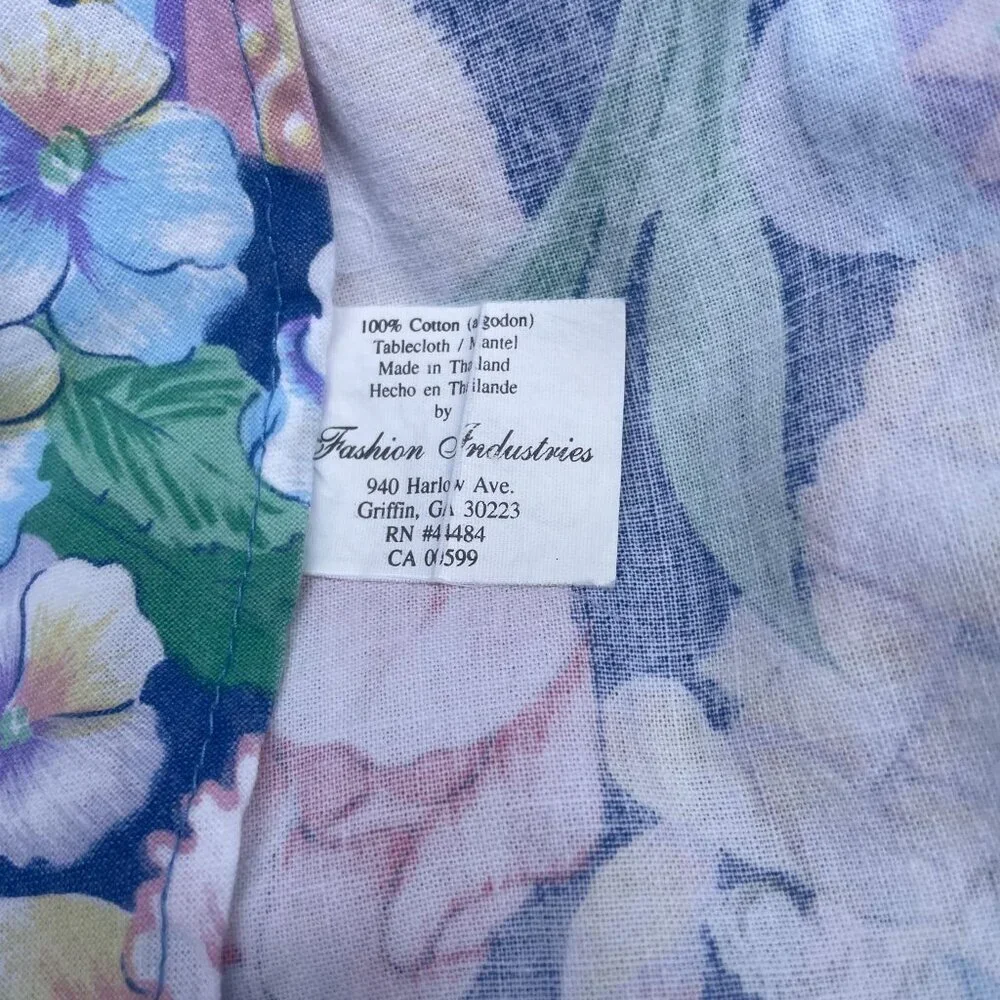 Fashion Industries Round Blue Cotton Tablecloth Easter Bunnies Eggs Floral Desig